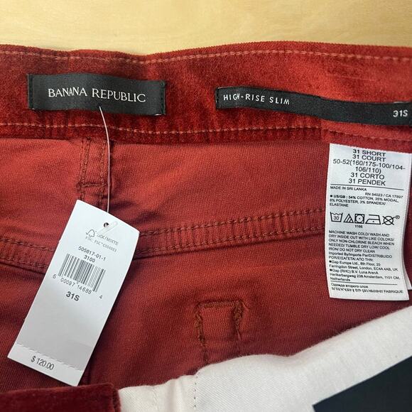 NWT Banana Republic Women's High Rise Slim Velvet Pant Ankle Red Size 31 Short - Picture 6 of 8